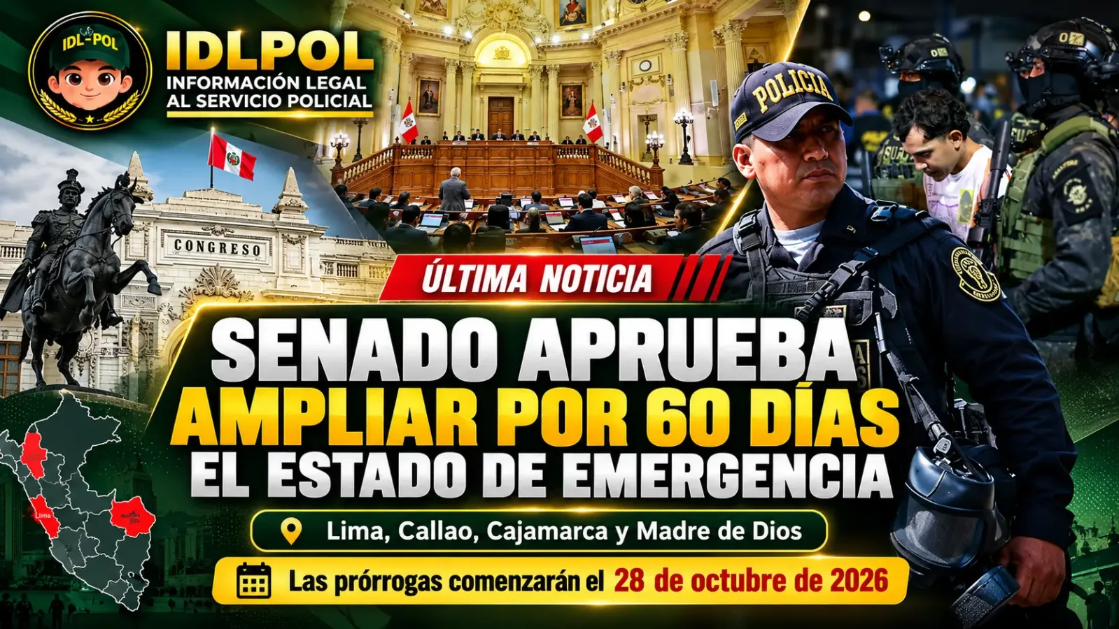 Portada: Senado aprueba ampliar por 60 días el estado de emergencia en Lima, Callao, Cajamarca y Madre de Dios